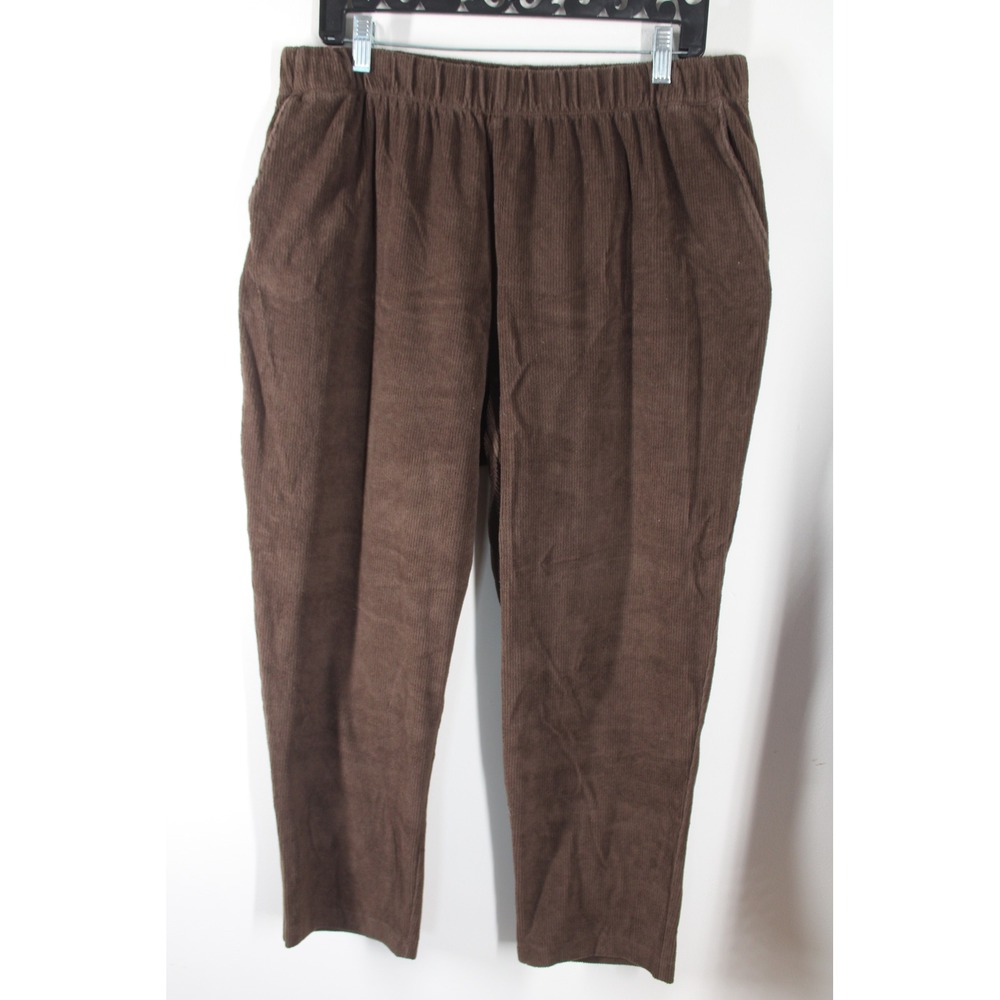Lands' End LP Brown Corduroy Knit Pull On Pants Elastic Waist Petite 14-16